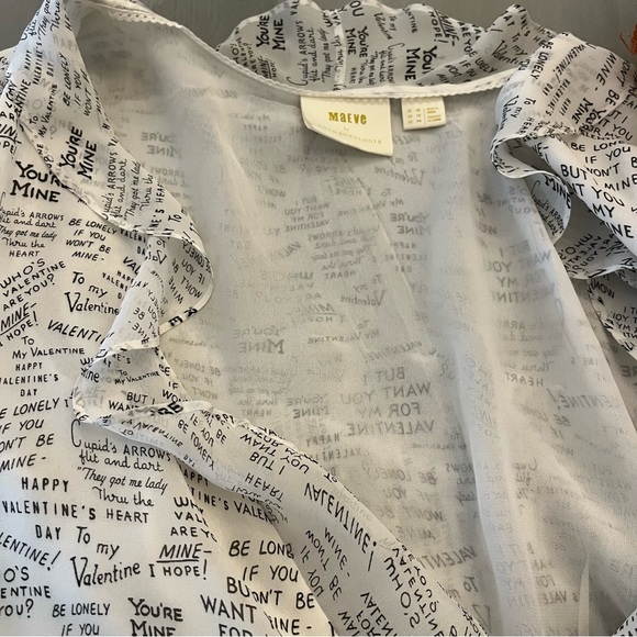 ❤️Meave by Anthropologie Love Note Ruffle Script Valentines Wrap Top, Sz 12 - Picture 10 of 10